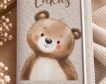Felt child health record book cover with animal motifs | Personalized with name | Printed examination booklet cover | Baby gift | Baby present
