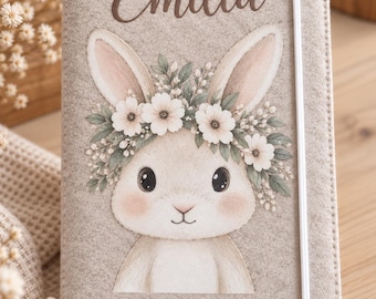 Felt baby record book cover with animal and floral motifs | Personalized with name | Printed examination booklet cover | Baby gift | Baby present