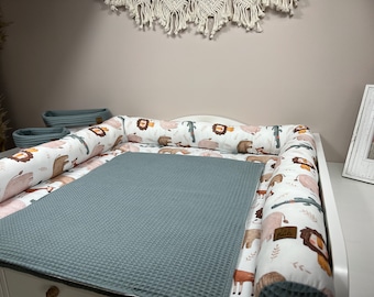 Changing mat animals of the savannah, handmade changing mat, BÄRLI baby changing mat gift for birth