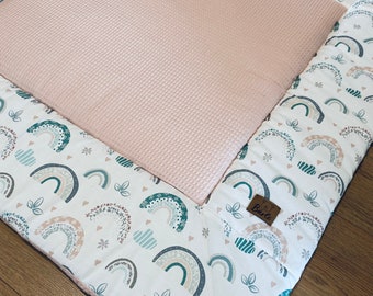 Crawling blanket/play blanket personalized Rainbow Pastel, handmade baby blanket, BÄRLI baby blanket gift for birth