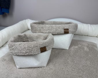 Corduroy storage basket LOVE/2-tone, handmade corduroy baby accessory, BÄRLI baby accessory gift for newborns