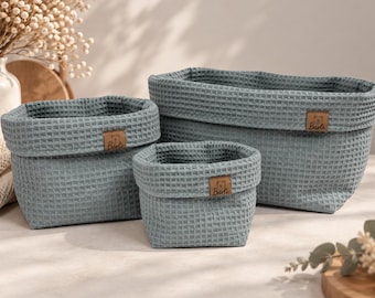 Cesto de armazenamento em piqué waffle, acessório para bebê feito à mão em piqué waffle, presente BÄRLI para recém-nascidos.