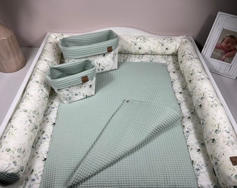 COMPLETE set changing mat changing pad eucalyptus branches, handmade changing mat, BÄRLI baby changing mat gift for birth