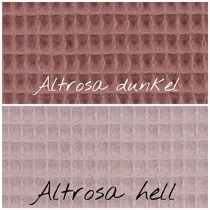 May include: Two fabric swatches, one a darker pink and the other a lighter pink. The swatches are labeled "Altrrosa dunkel" and "Altrrosa hell".