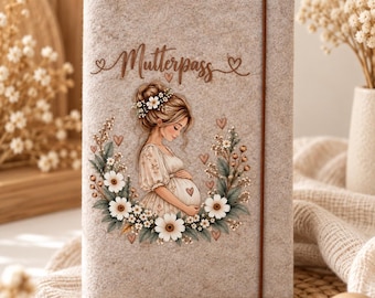 Felt maternity record book cover | Personalized with name | Printed examination booklet cover | Birth gift | Baby gift