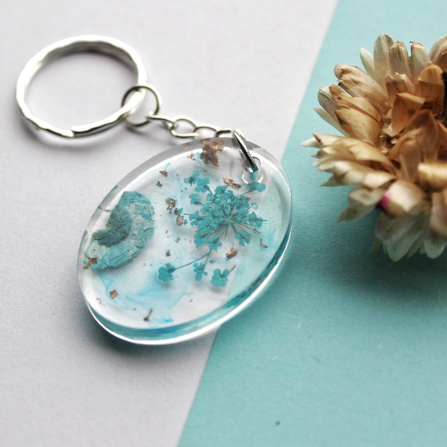 Keychain with real dried flowers pressed flowers handmade Etsy