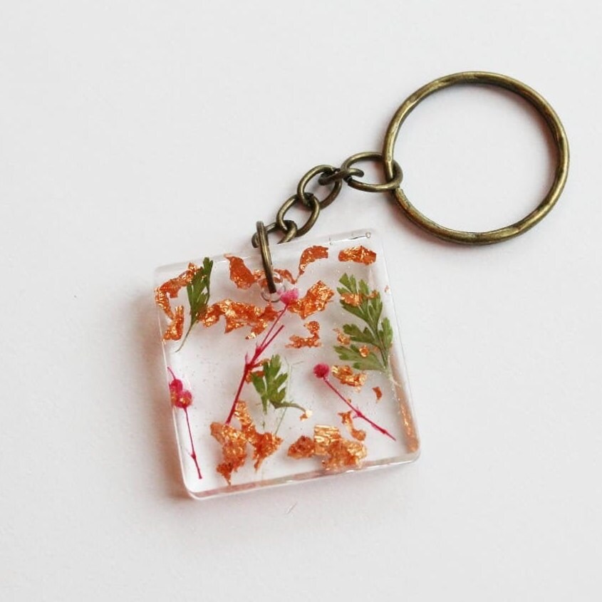 Keychain with real dried flowers pressed flowers handmade Etsy