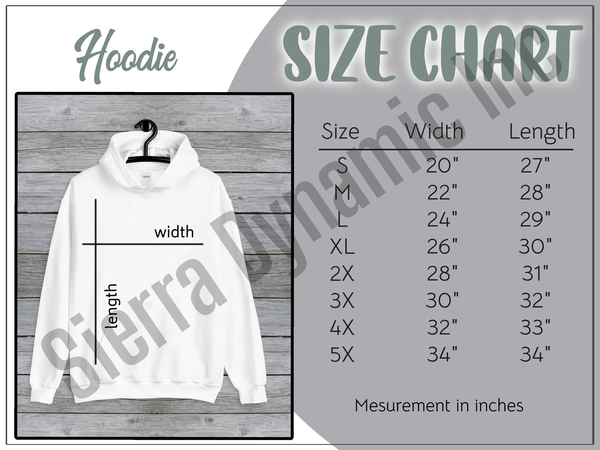 large hoodie size chart