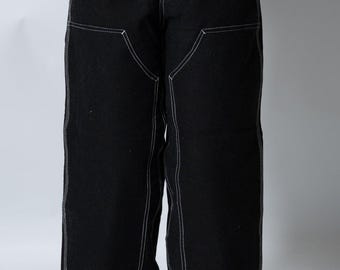 Wide Leg Reinforced Black High Rise Denim Jeans