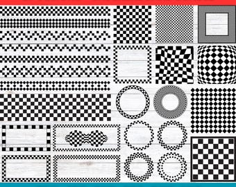 Checkerboard Svg Bundle, Checker Board Png, Racing Checkered Patterns, Retro Checkered Frames Borders, Silhouette, Vector Files Cricut