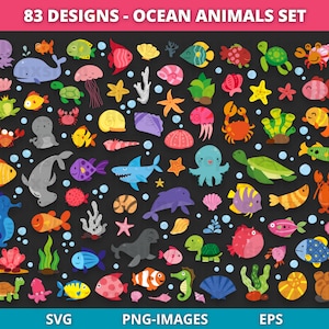 Ocean Animal clipart, Sea Animals Clipart, Sea life clipart, Sea Creatures Clipart, Under The Sea Clipart, Summer clipart, SVG and PNG