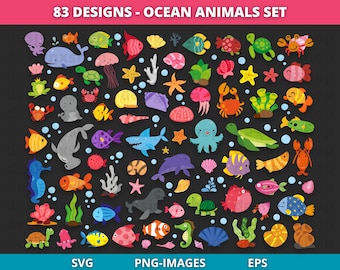 Ocean Animal clipart, Sea Animals Clipart, Sea life clipart, Sea Creatures Clipart, Under The Sea Clipart, Summer clipart, SVG and PNG