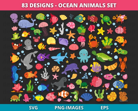 Ocean Animal clipart, Sea Animals Clipart, Sea life clipart, Sea Creatures Clipart, Under The Sea Clipart, Summer clipart, SVG and PNG