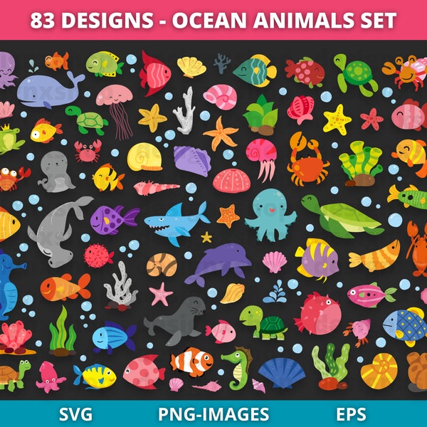Ocean Animal clipart, Sea Animals Clipart, Sea life clipart, Sea Creatures Clipart, Under The Sea Clipart, Summer clipart, SVG and PNG