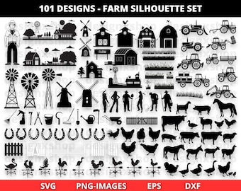 Boerderij Svg, boerderij Clipart, boerderij silhouet, boerderij leven Svg, Farm Truck Svg, boerderijdieren Svg, schuur Svg, trekker Svg, kip Svg, land Svg