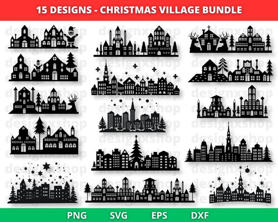 Christmas Villages SVG Bundle, Christmas Houses SVG Cut Files for Cricut, Winter Holiday Village House Plotter, Xmas Scene Paper Village