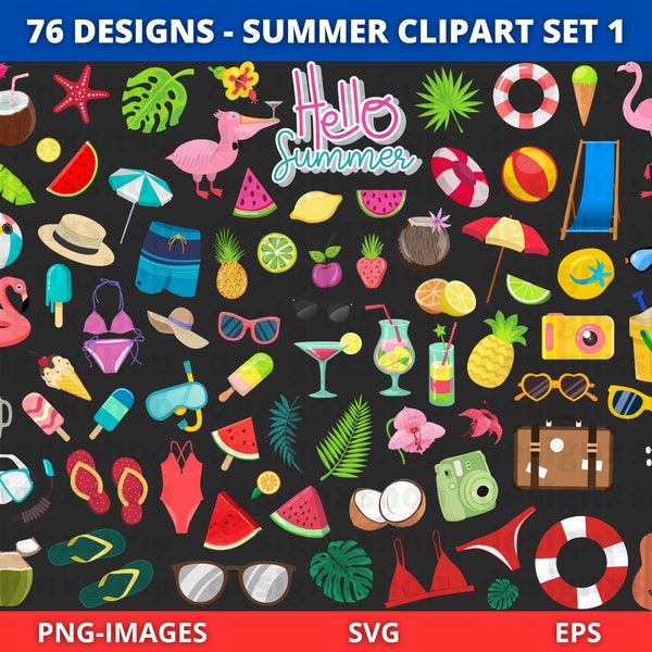summer clipart set, Summer clipart, Popsicles clipart, beach clipart, Tropical Fun Clipart, Instant Download SVG and PNG