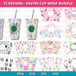 Paquete de envoltura de taza de Pascua SVG, envoltura de café de Pascua SVG, envoltura completa de café SVG, envoltura de café SVG, Peeps Svg, envoltura de taza de conejo SVG, taza fría Venti de 24 oz