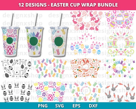 Easter Cup Wrap svg Bundle, Coffee Wrap Easter svg, Coffee Full Wrap svg, Coffee Wrap Svg, Peeps Svg,Bunny Cup Wrap svg,Venti Cold Cup 24 oz