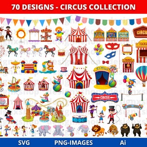 Zirkus Clipart, druckbare Zirkusart, Zirkus PNG und SVG, Karneval Clip Art, Tiere, Joker, Zirkuszelt Clipart, Zirkus Set, Instant Download
