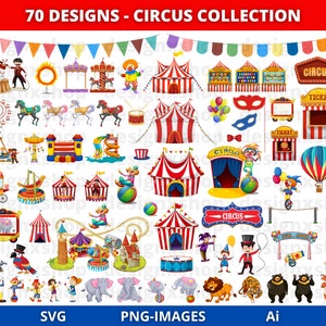 Imágenes prediseñadas de circo, circo imprimible, circo PNG y SVG, Carnival Clip Art, Animales, Jokers, Circus Tent Clipart, Circus set, Descarga instantánea