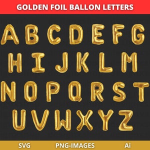 gouden ballon alfabet clipart, goudfolie ballonnen letters, clipart, transparant, alfabet SVG, gouden alfabet, instant download
