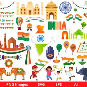 Imágenes prediseñadas del Día de la Independencia, imágenes prediseñadas de la India, imágenes prediseñadas de la India, SVG de la India, imágenes prediseñadas del país, guirnalda, bandera, mapa, pancarta, descargar SVG y PNG