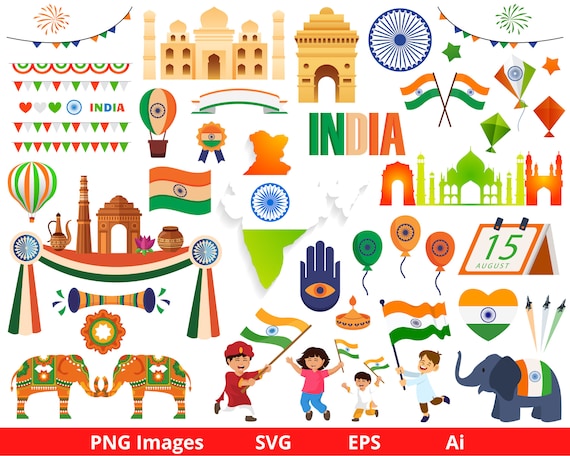 Independence Day Clipart, India Clipart, Indian clipart, India SVG, Country Clipart, Garland, Flag, Map, Banner, Download SVG and PNG