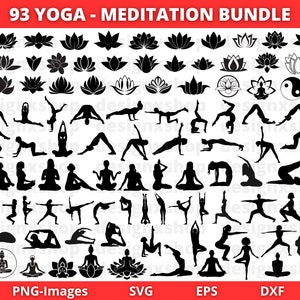 Yoga SVG-bundel, yoga SVG, lotus SVG, bloem svg, meditatie svg, yoga clipart, yoga svg gesneden bestanden voor de Cricut, yoga silhouet