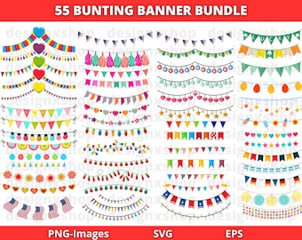 Bunting Banner SVG Bundle: Party Garland Clipart (Digital Download)