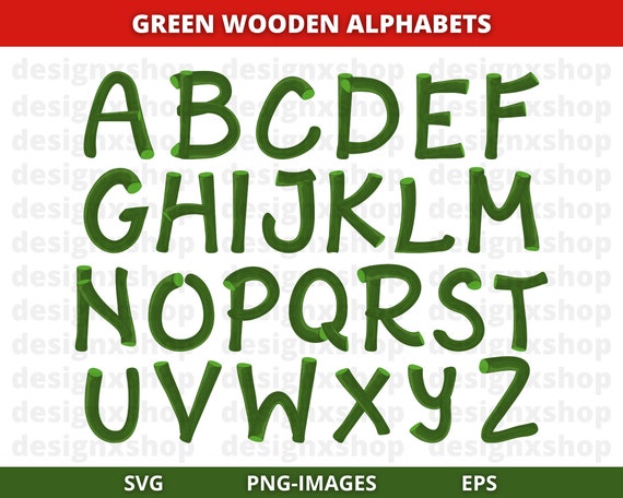 Green Wood Alphabet clipart, forest alphabet clipart, Alphabet clipart, Wood Letter clipart, Green alphabet clipart, Download SVG and PNG