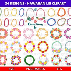 Hawaiian Lei Clipart, Hawaii clipart, Hawaiian lei Svg, Hawaii Flower Svg, Garland clipart, Wreath Svg, Summer clipart, Download SVG and PNG