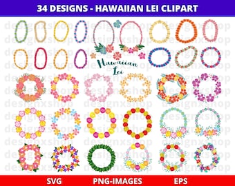 Hawaiian Lei Clipart, Hawaii clipart, Hawaiian lei Svg, Hawaii Flower Svg, Garland clipart, Wreath Svg, Summer clipart, Download SVG and PNG
