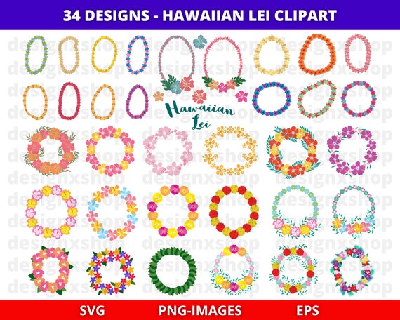 Hawaiian Lei Clipart, Hawaii clipart, Hawaiian lei Svg, Hawaii Flower Svg, Garland clipart, Wreath Svg, Summer clipart, Download SVG and PNG
