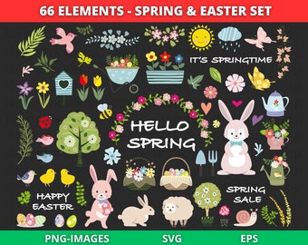 Spring Easter Clipart Set, Floral Garden Graphics (SVG & PNG)