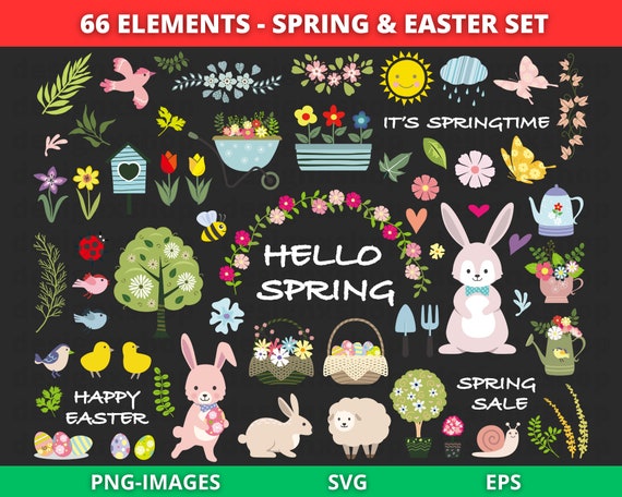 Spring clipart, Easter clipart, Flower clipart, Floral clipart, Easter Day Clipart, Garden Clipart, Instant Download SVG and PNG