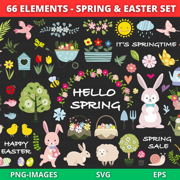 Spring clipart, Easter clipart, Flower clipart, Floral clipart, Easter Day Clipart, Garden Clipart, Instant Download SVG and PNG