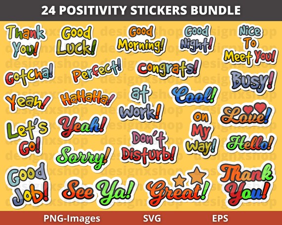 Positivity stickers, Digital stickers bundle, Inspirational svg, Printable Stickers Bundle, Sticker svg, Cute words Stickers, PNG, SVG, EPS
