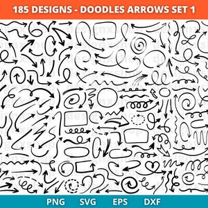 Pacote de rabiscos SVG de setas, arquivos SVG de monograma de seta para Silhouette Cameo e Cricut. Vetor de setas desenhadas à mão Clipart de seta PNG