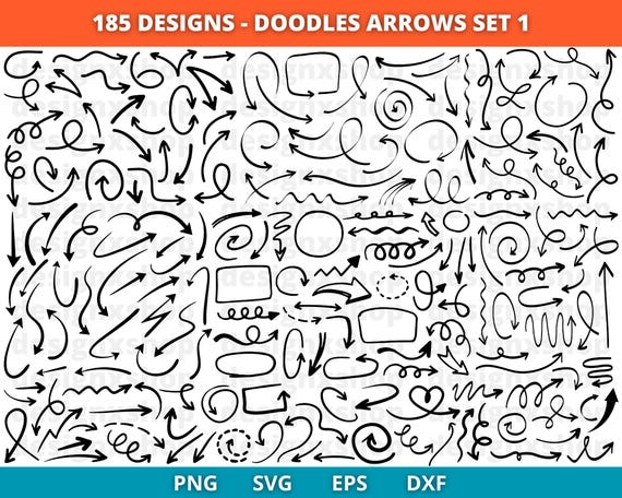 Arrows SVG doodles Bundle, Arrow Monogram SVG files for Silhouette Cameo and Cricut. Hand Draw Arrows vector Arrow Clipart PNG