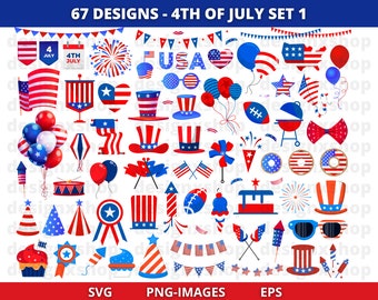 4th of July Clipart: Independence Day SVG & PNG (Digital Download)