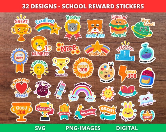 Reward Stickers Clipart | Classroom/School Motivational Reward Stickers | Good Job Reward Stickers | Back to school stickers | SVG and PNG