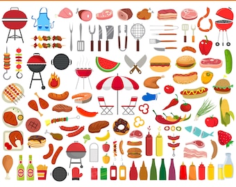 BBQ SVG Bundle, Barbecue Clipart, Grill Food, Cookout, Summer BBQ Png, Cricut Cut Files, Backyard Picnic Party, Digital Download