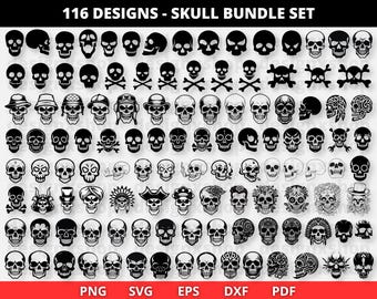 Dödskalle svg-paket, dödskalle png-filer, sockerskallar svg, dödskalle clipart, Svg för Cricut, dödskallesilhuett, dödskallevektor, direktnedladdning