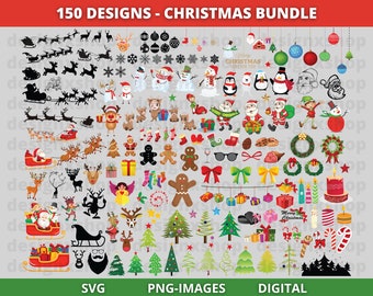 Elementos navideños SVG, Clipart de elementos navideños, Svg navideño, Archivos de corte navideños para Cricut, Clipart navideño, Paquete de PNG navideños