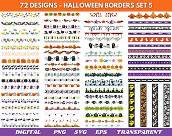 Pacote de Cliparts com Bordas de Halloween | 72 Designs Digitais | PNG SVG EPS Transparente | Bordas de Halloween, Álbum de Recortes Digital, Clipart de Halloween