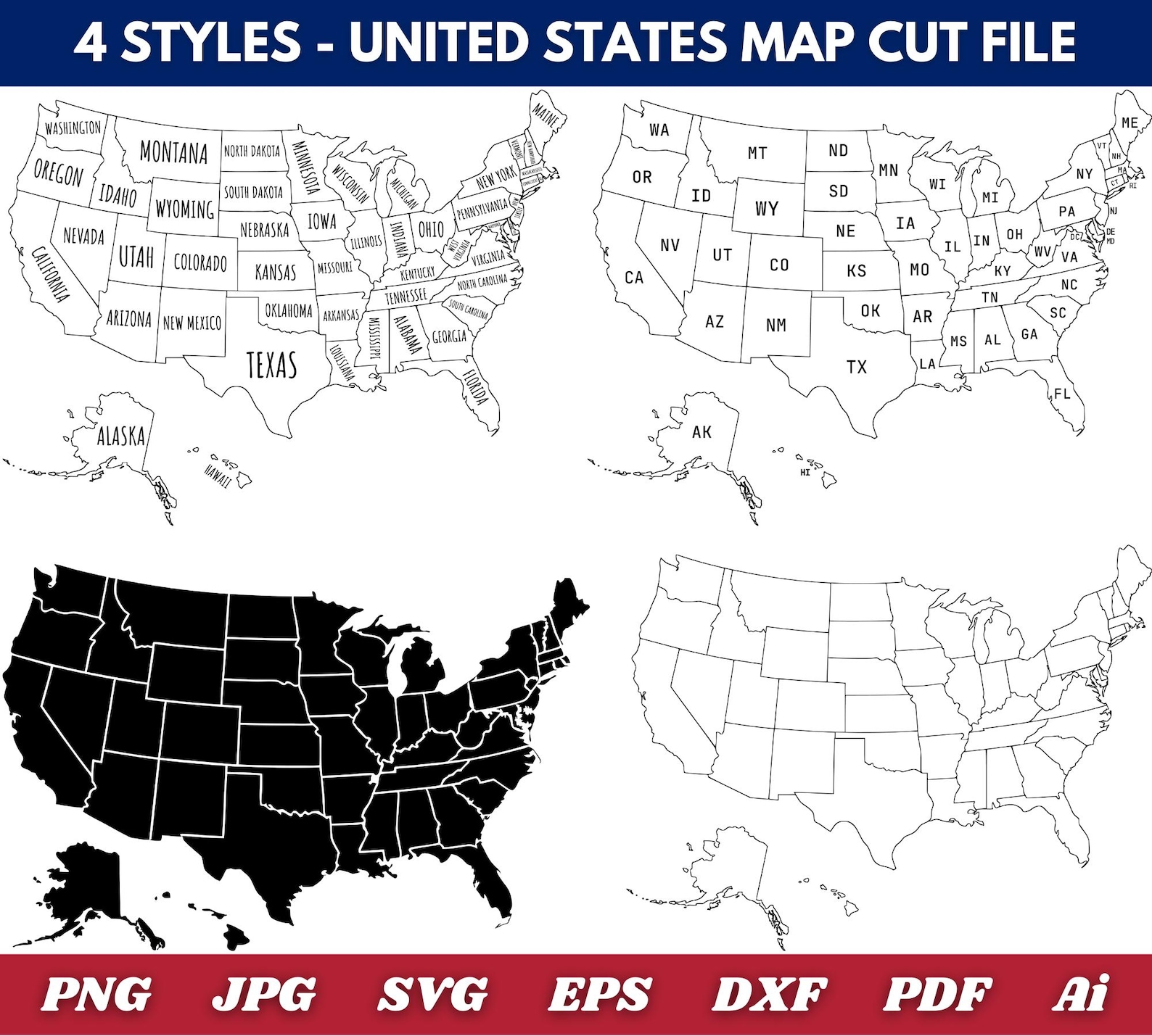 United States Maps, 4 Map Styles, Travel Map, Photos, Coloring Book ...