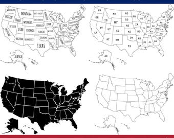 United States Maps, 4 Map Styles, Travel Map, Photos, Coloring Book, Classroom Map, Push Pin, Laser File, Instant Download SVG, Dxf, Eps