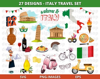Italy Travel Clipart: Rome, Venice, Pisa (SVG, PNG)