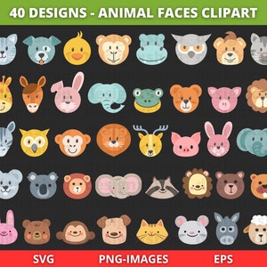 Animal face clipart, Animal face svg, Animal clipart, Baby animal clipart, Nursery animal clipart, Cute animal svg, Download SVG and PNG